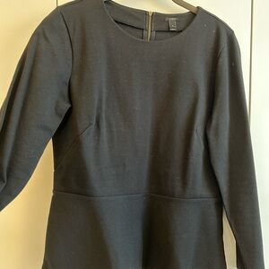 J. Crew Black Ponte Peplum Top with Gold Zip